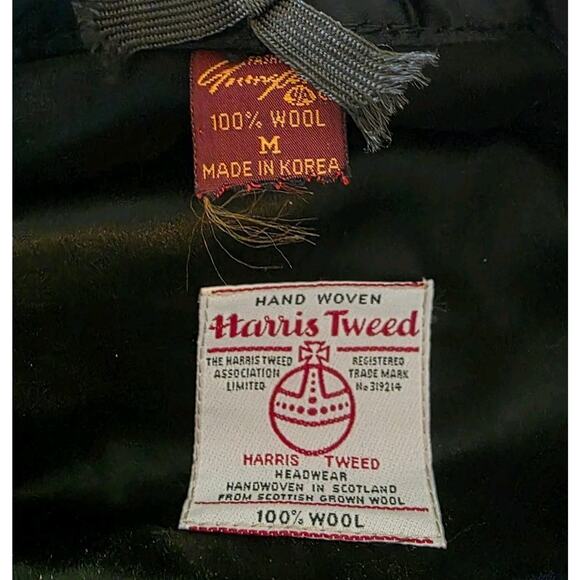 Vtg Harris Tweed Hat Wool Cap Beret Herringbone Brown - Picture 4 of 4